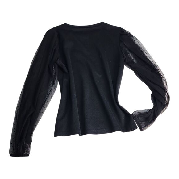 Zara Black Organza Puff Sleeve Elastic Cuff Sz Small Ribbed whimsigoth Going out - Picture 6 of 6